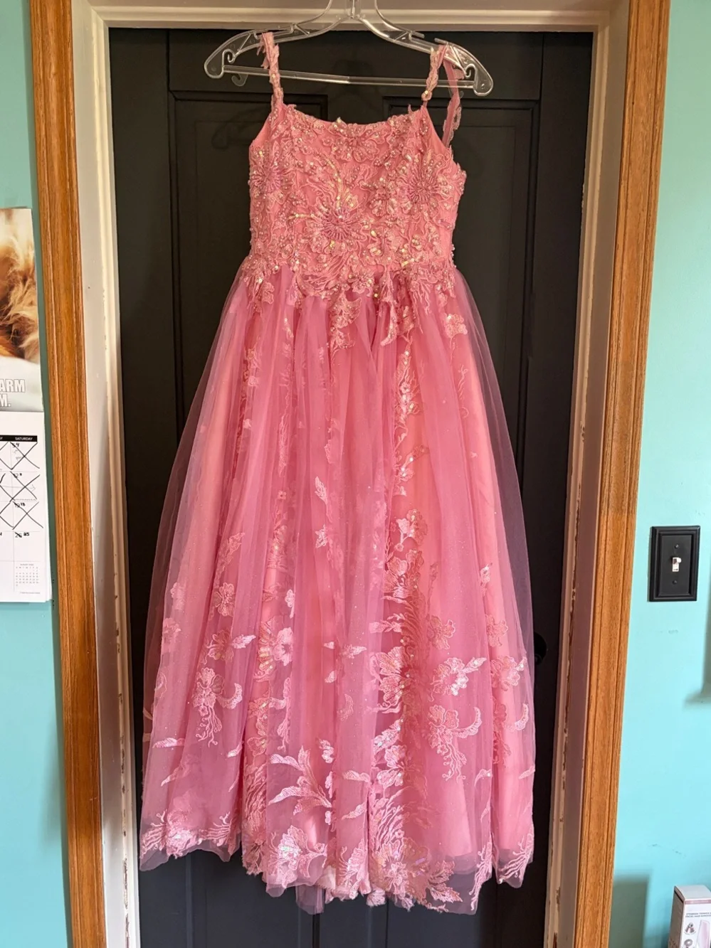 Girls' Pink Floral Lace Tulle Dress - Formal Party Gown